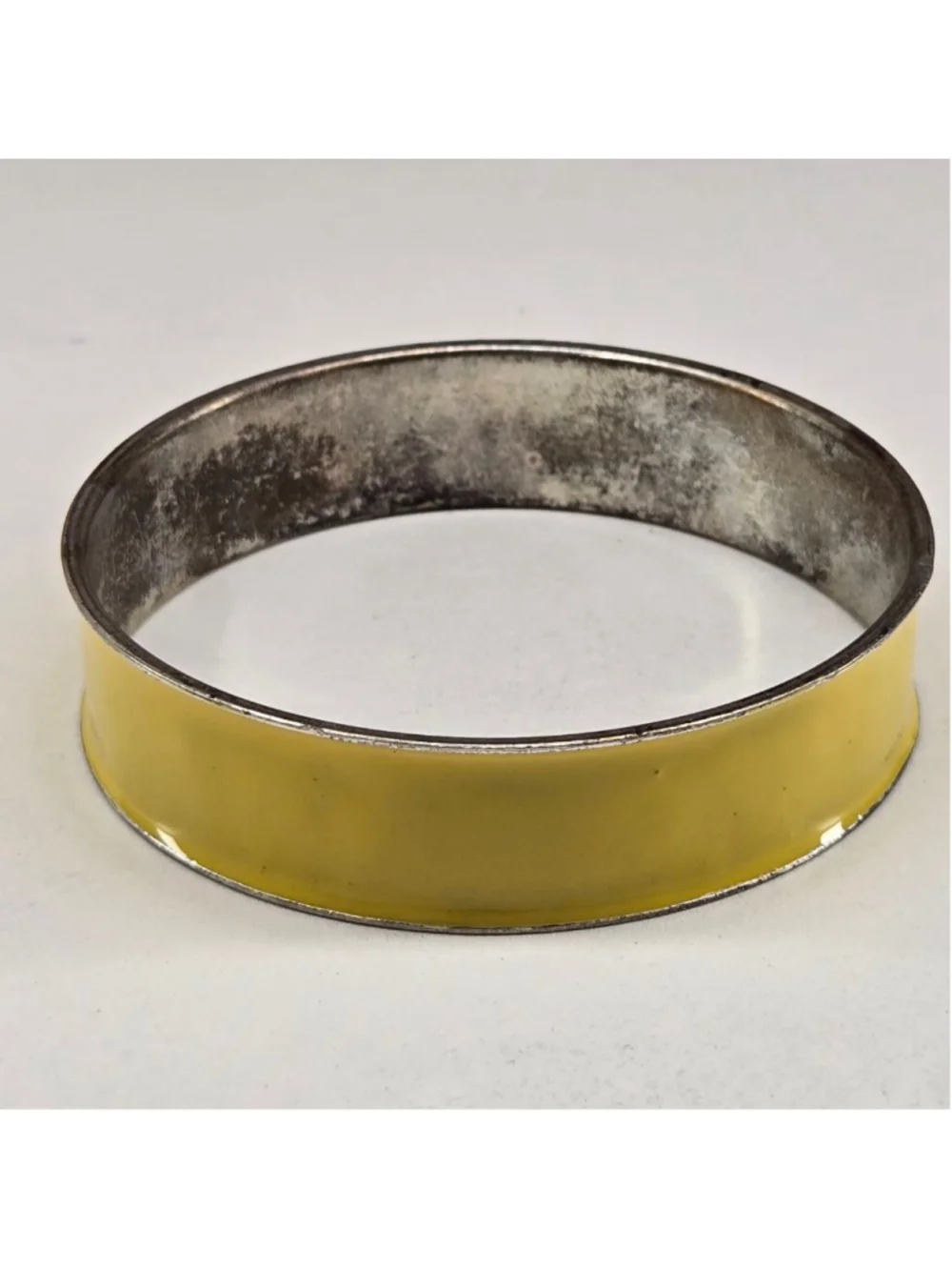 Yellow and Silvertone Enamel Metal Bangle Bracelet Retro Chunky Bold Sunshine